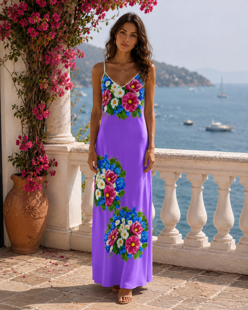 Summer Bouquet Purple Maxi Slip Dress