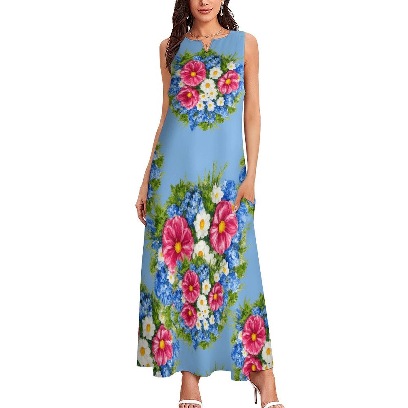 Sky Blue Sleeveless Long Dress