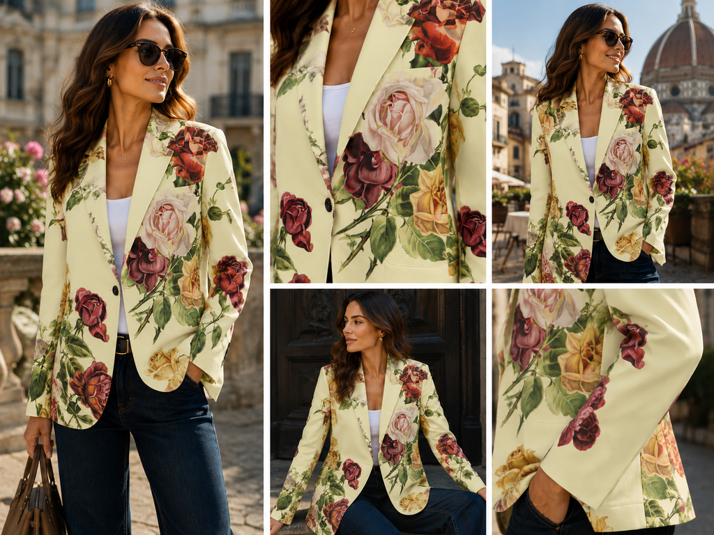 Ivory Vintage Rose Designer Blazer