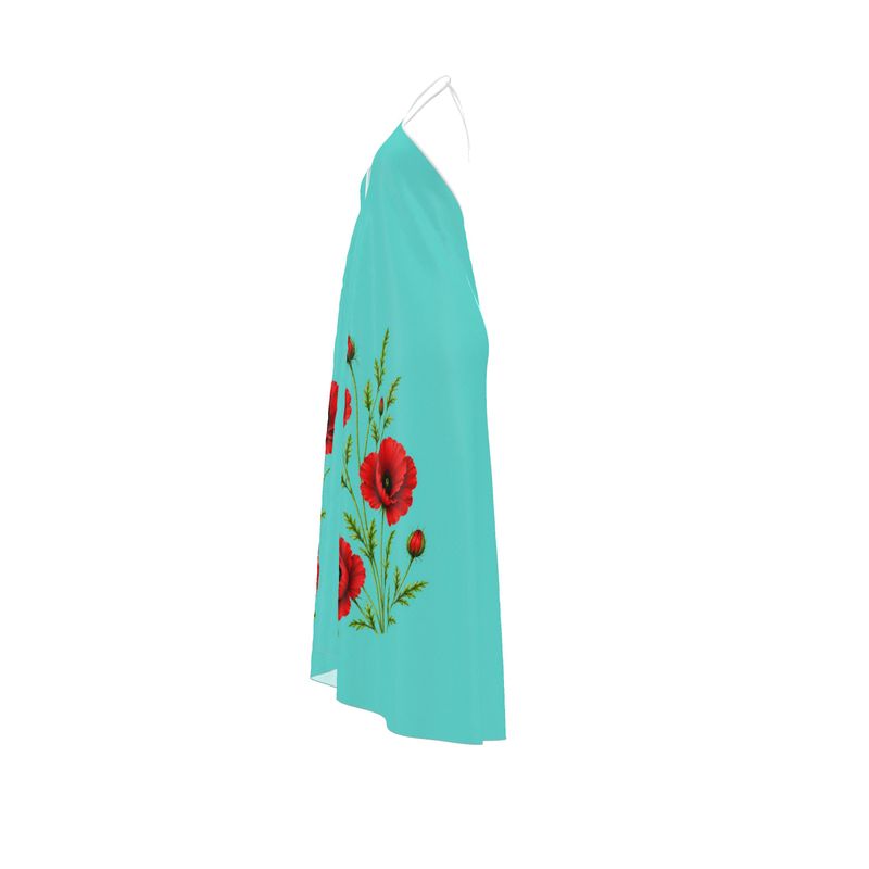 Turquoise Poppy Halter Backless dress