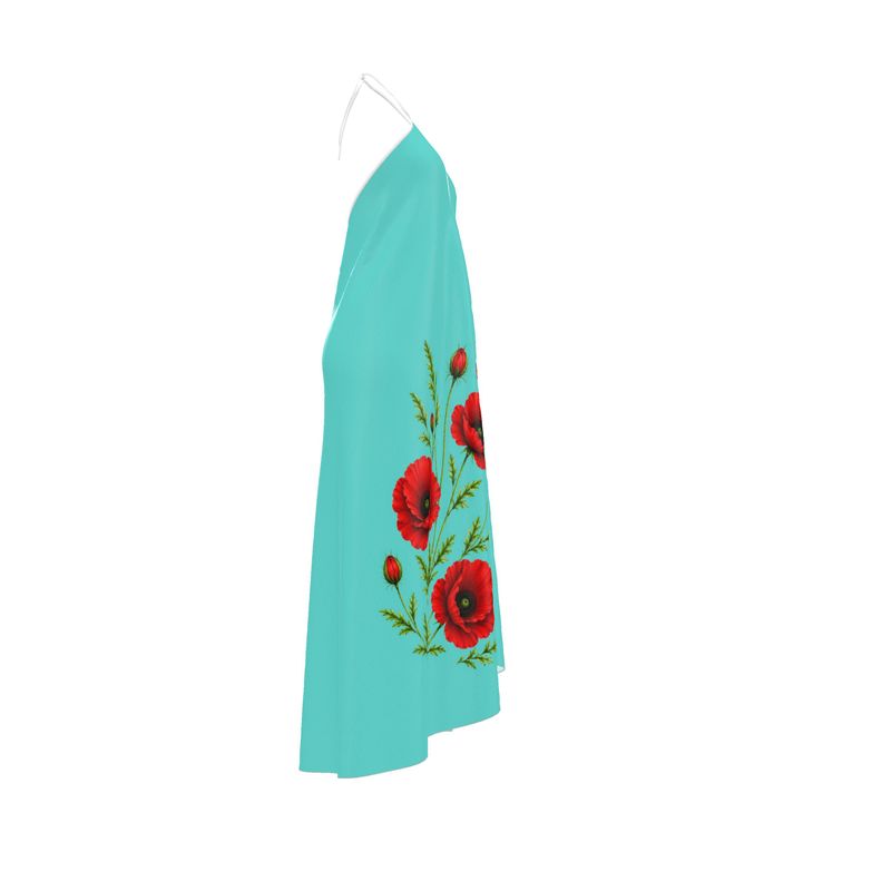 Turquoise Poppy Halter Backless dress