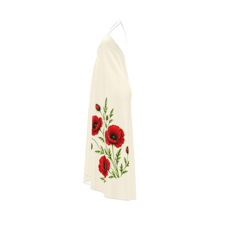Ivory Poppy Silk Halterneck dress