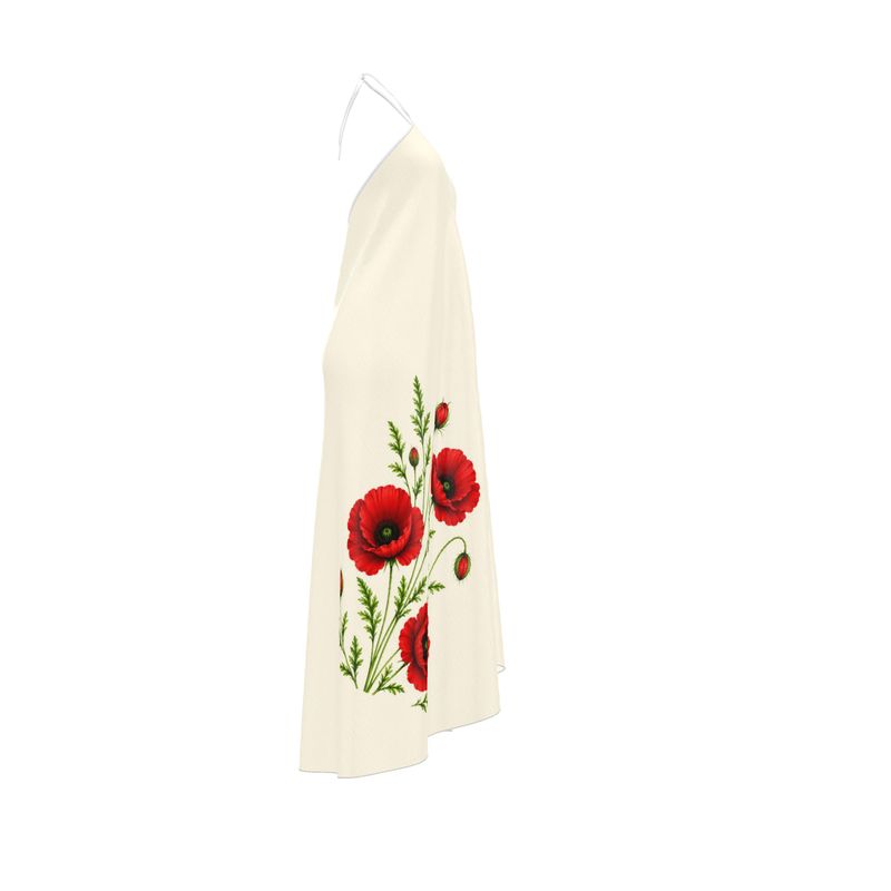 Ivory Poppy Silk Halterneck dress
