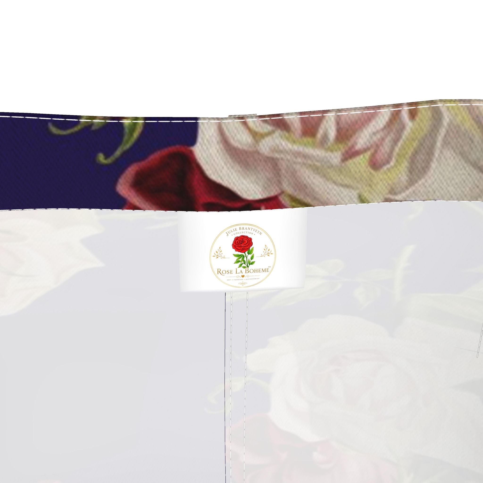 Navy-Blue Floral Denim Pencil Skirt - Rose Print