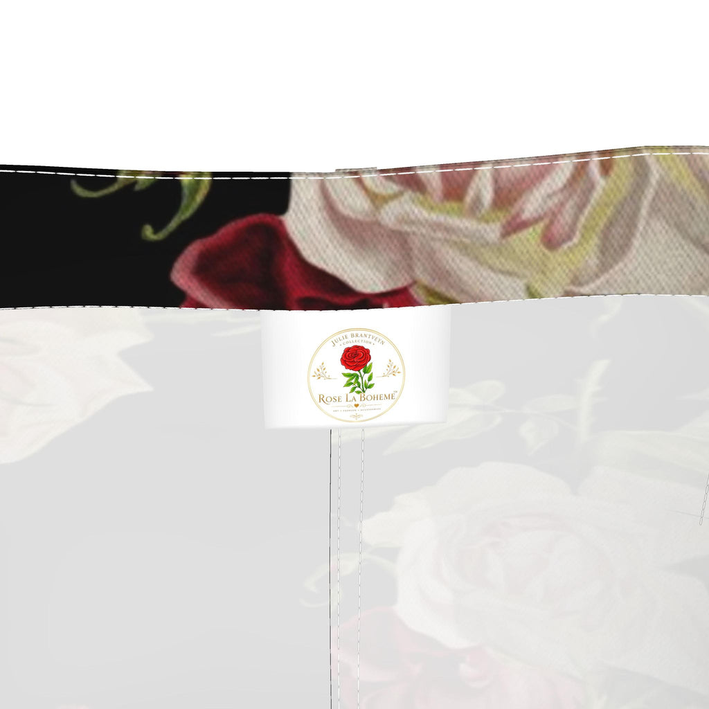 Black Floral Denim Pencil Skirt - Rose Print