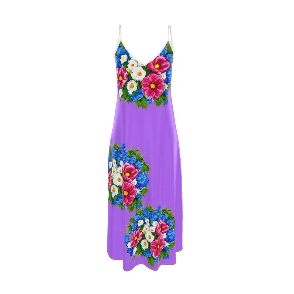 Summer Bouquet Purple Maxi Slip Dress