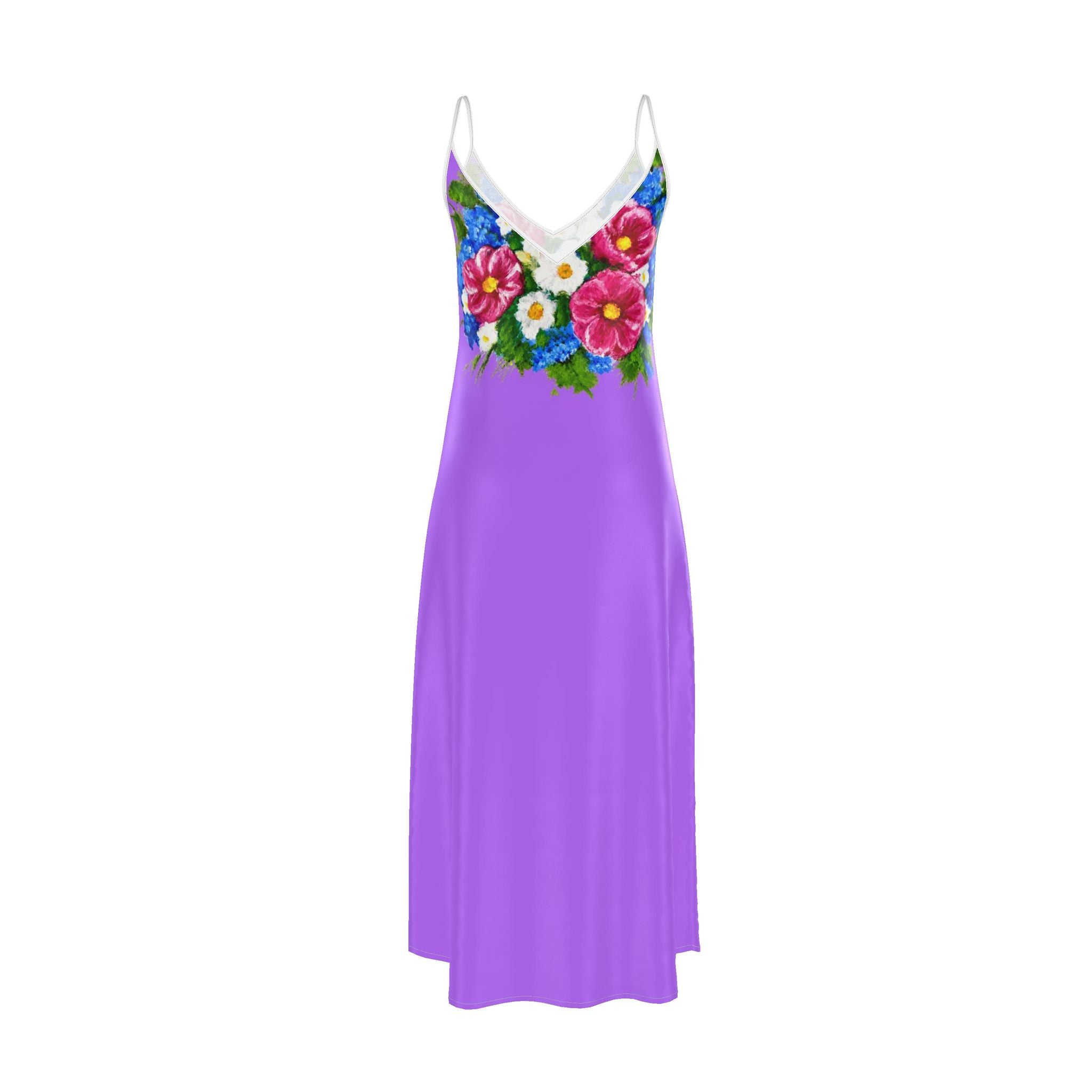 Summer Bouquet Purple Maxi Slip Dress