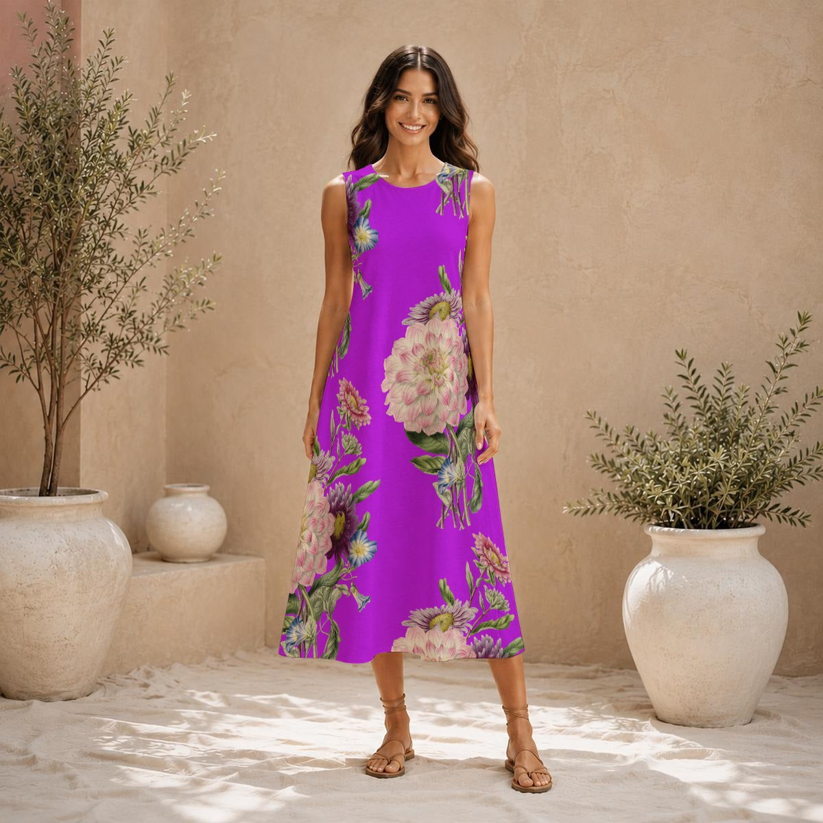Violet Garden Cotton-Linen Midi Dress | Rose La Bohème™