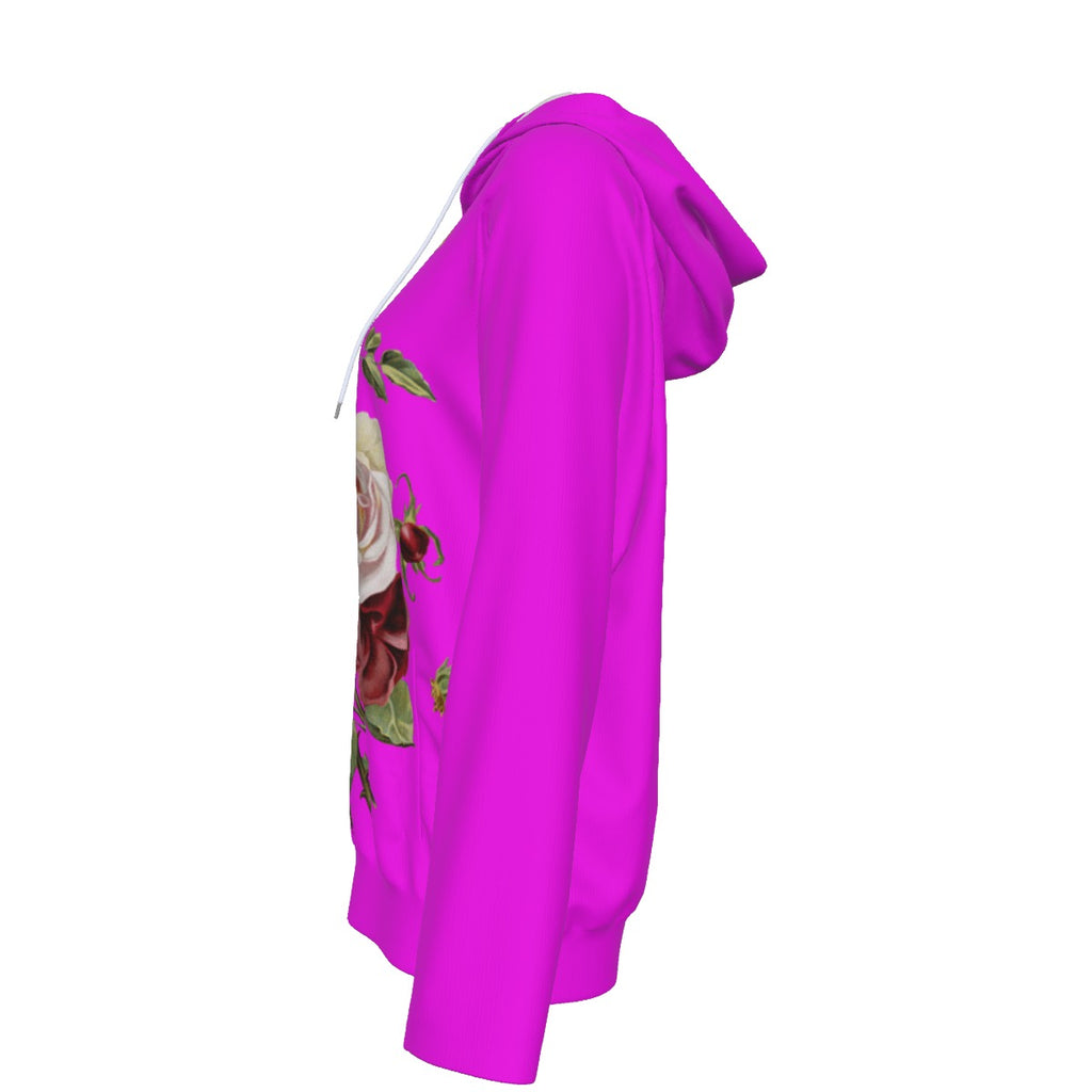 Fuchsia Rose Floral Hoodie - Floral Pullover