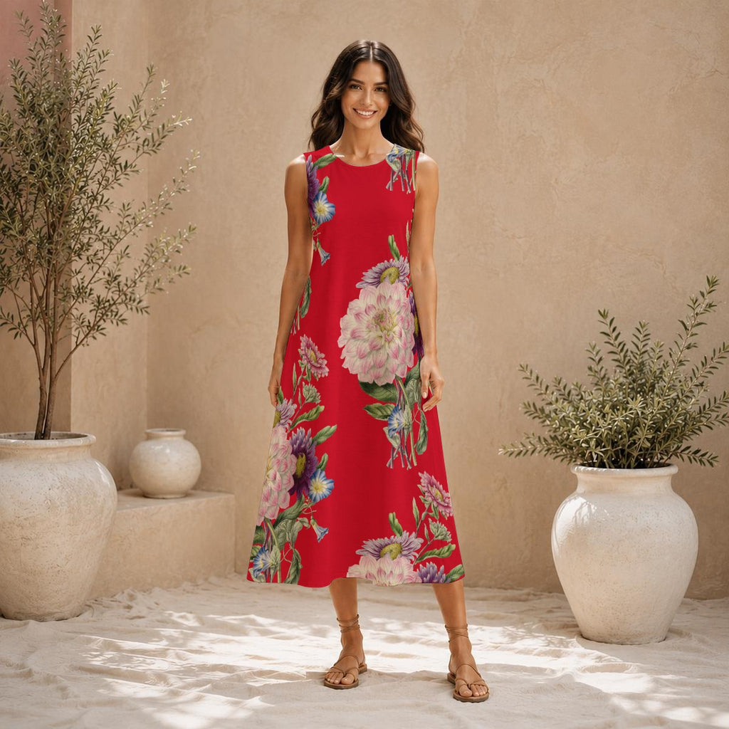 Scarlet Garden Sleeveless Midi Dress | Rose La Bohème™