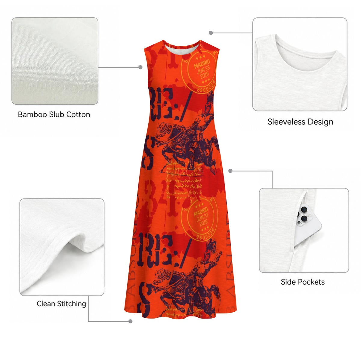 Madrid Graphic Cotton-Linen Midi Dress | Rose La Bohème™