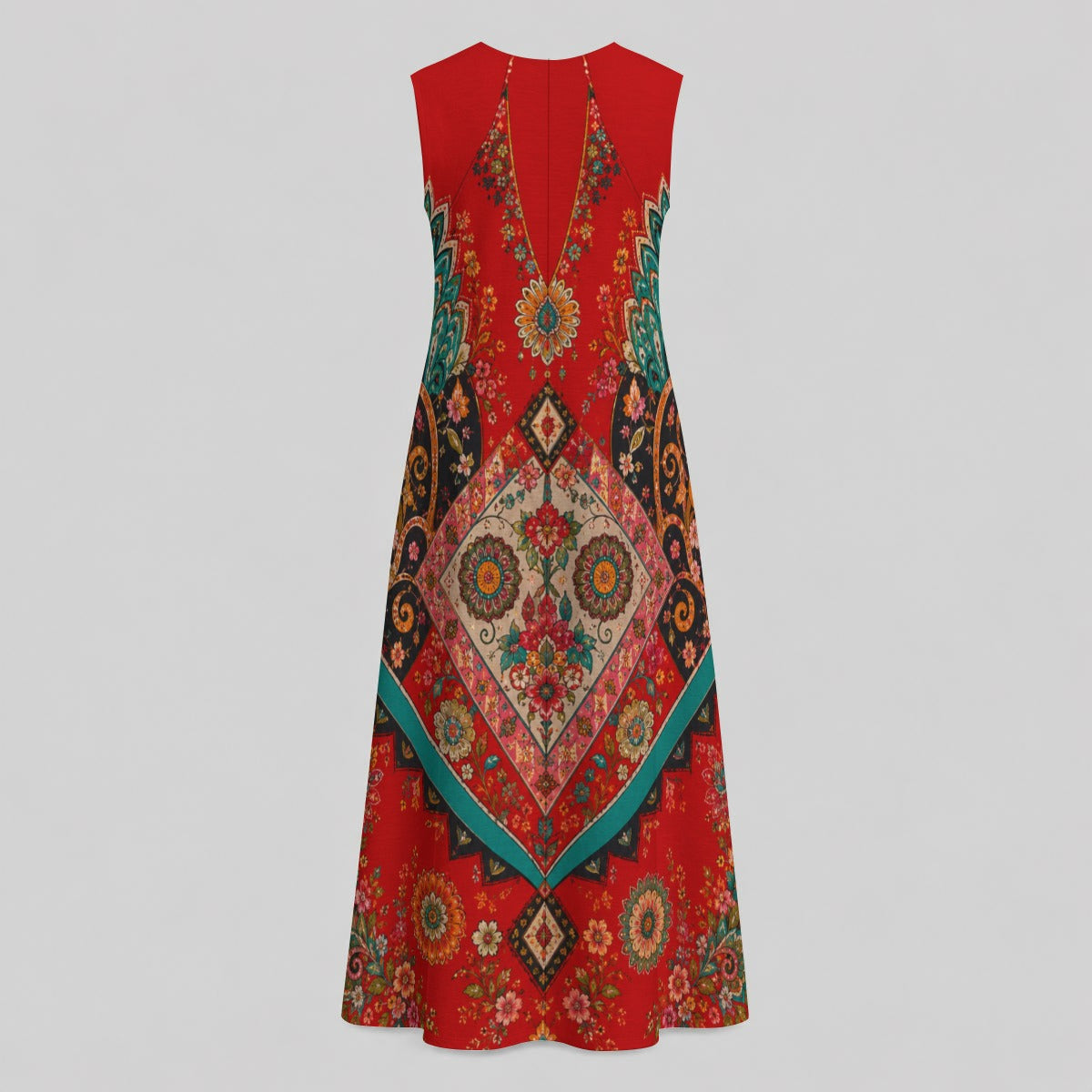 Mediterranean Mosaic Maxi Cotton Dress