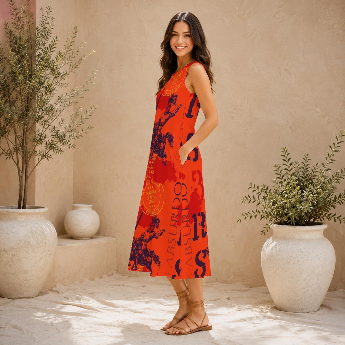 Madrid Graphic Cotton-Linen Midi Dress | Rose La Bohème™