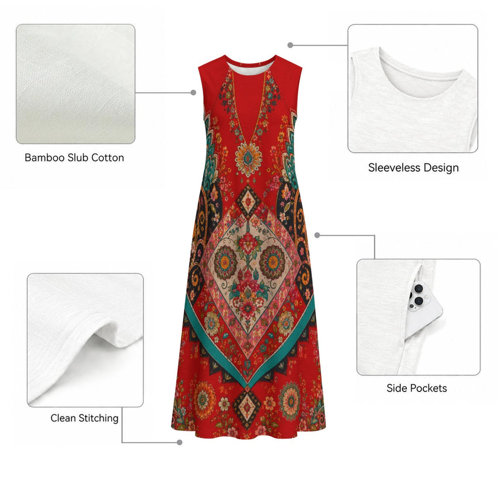 Mediterranean Mosaic Maxi Cotton Dress