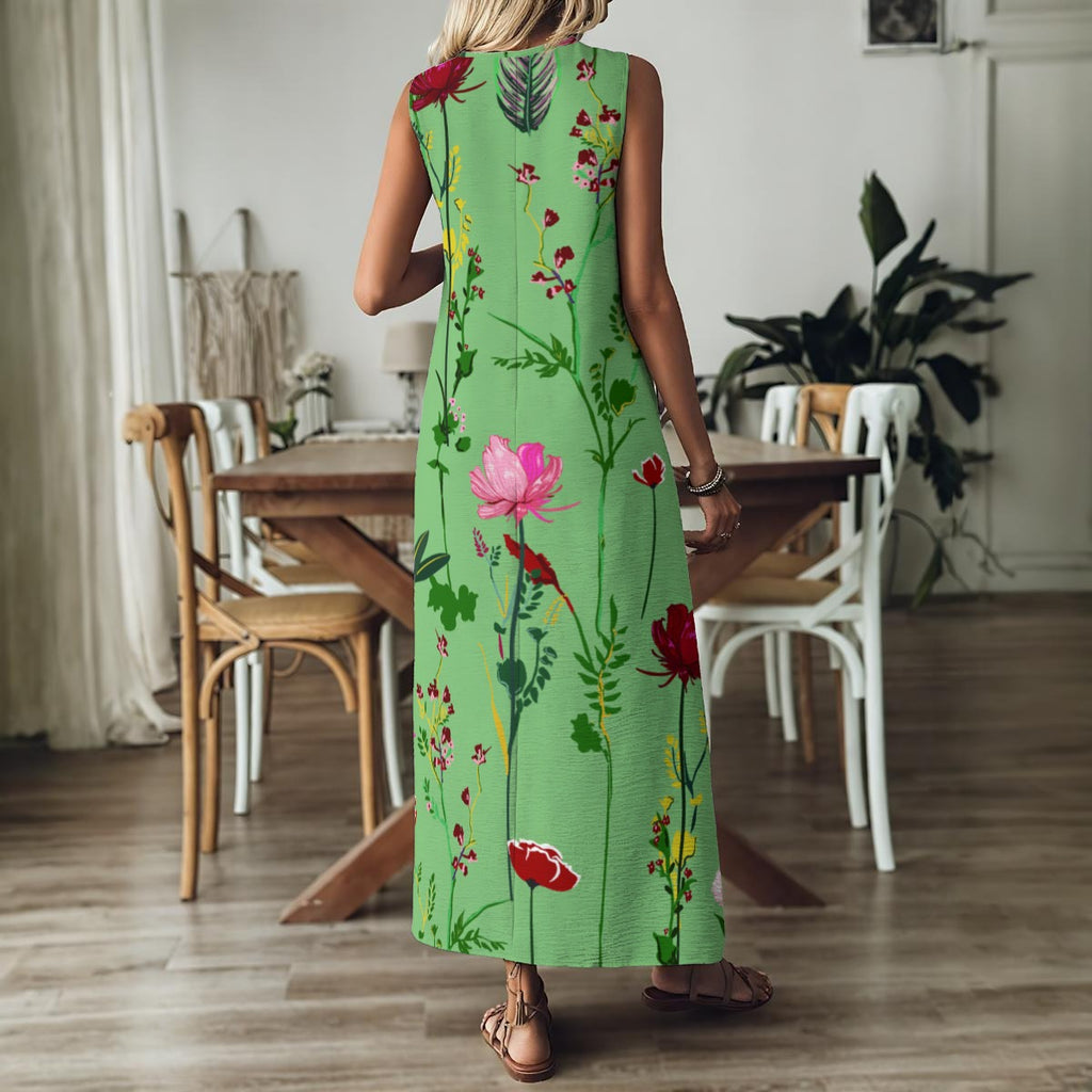 Emerald Bloom Maxi V-Neck Dress