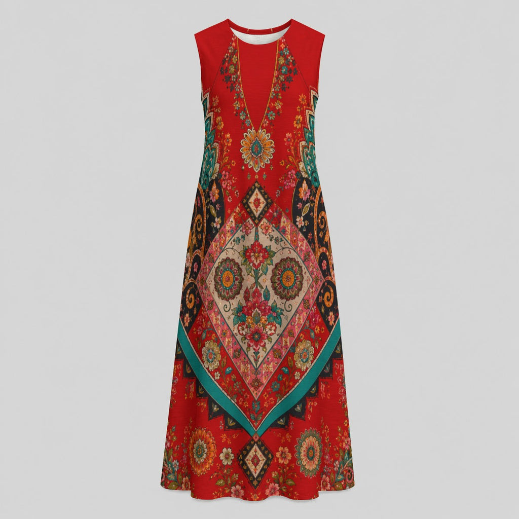 Mediterranean Mosaic Maxi Cotton Dress