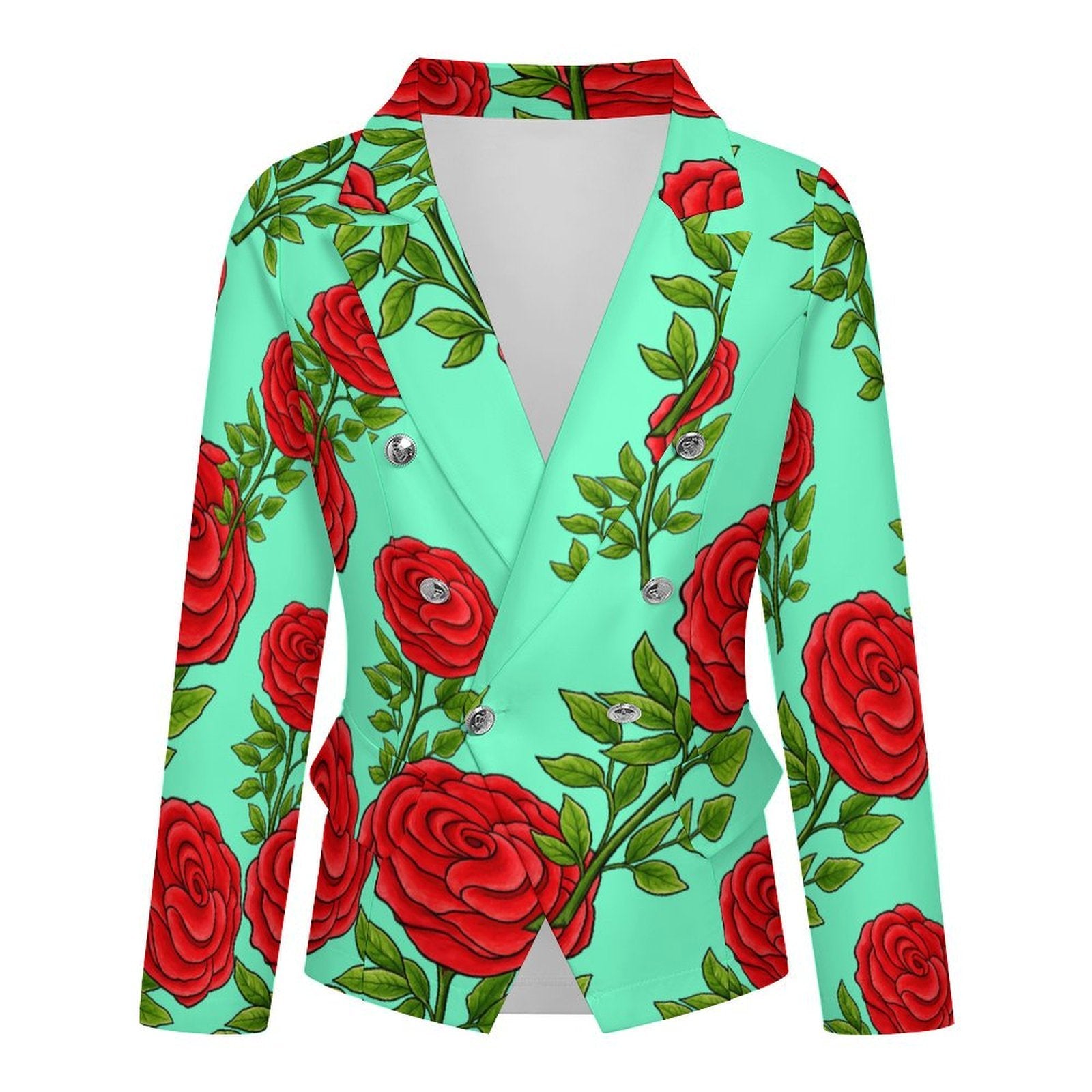 Turquoise Rose Double Breasted Blazer