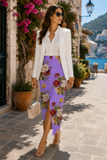 Lavender Floral Denim Pencil Skirt - Rose Print