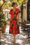 A Thousand Roses Flutter Sleeve Midi Dress