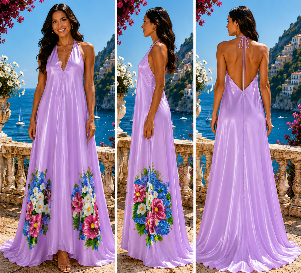 Lavender Halterneck backless dress