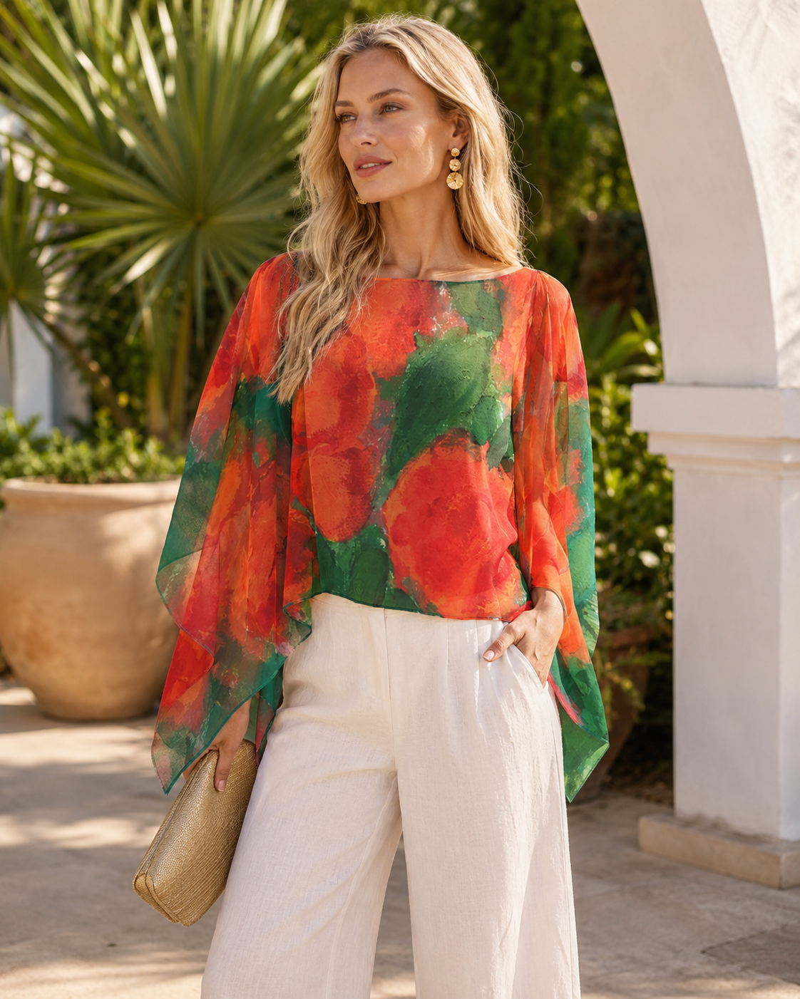 A Thousand Roses Scarlet Chiffon Shawl