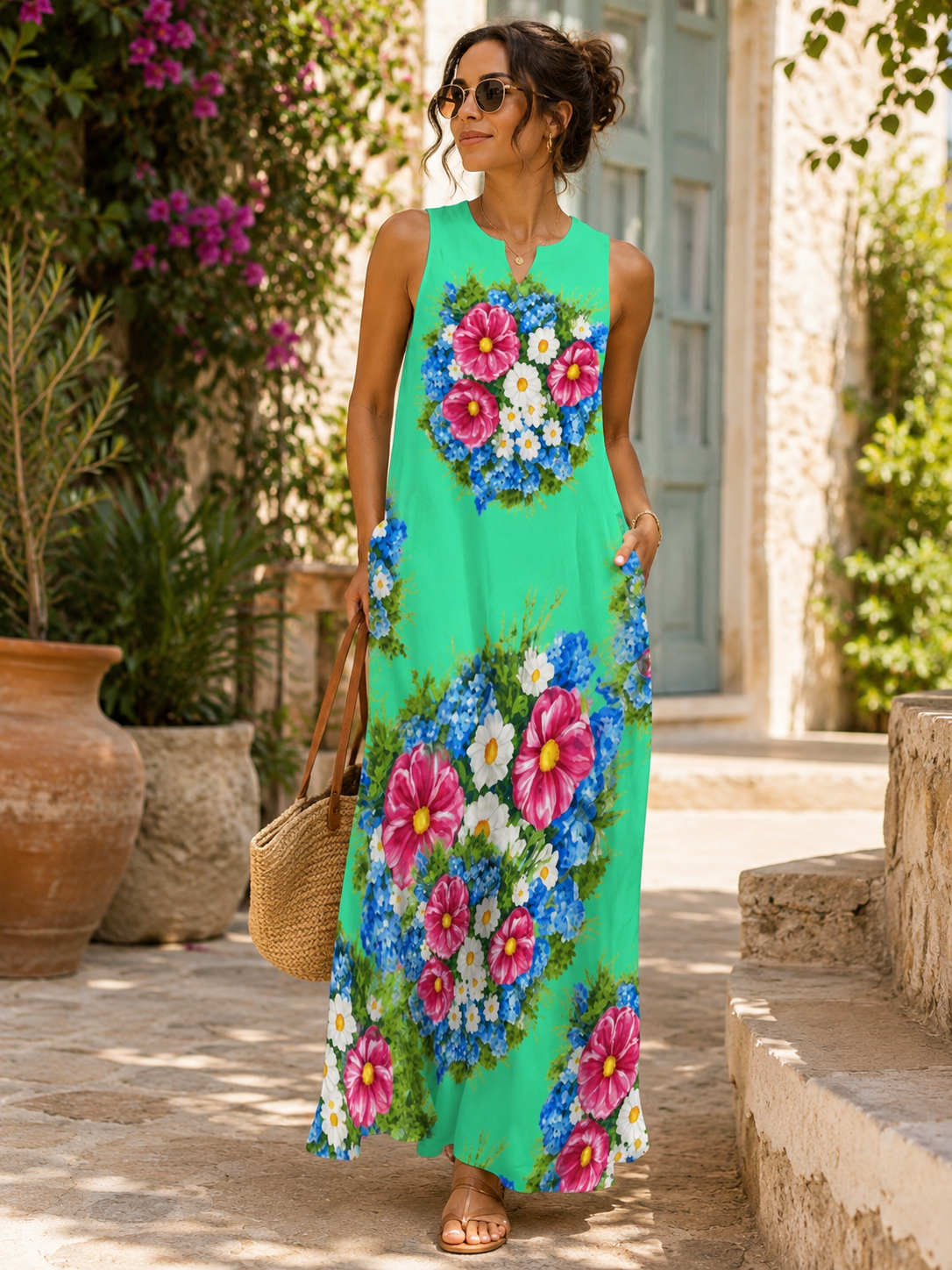 Emerald Rose Garden Maxi Dress
