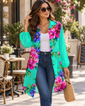Jardin de Fleurs – Turquoise Floral Longline Shirt Blouse