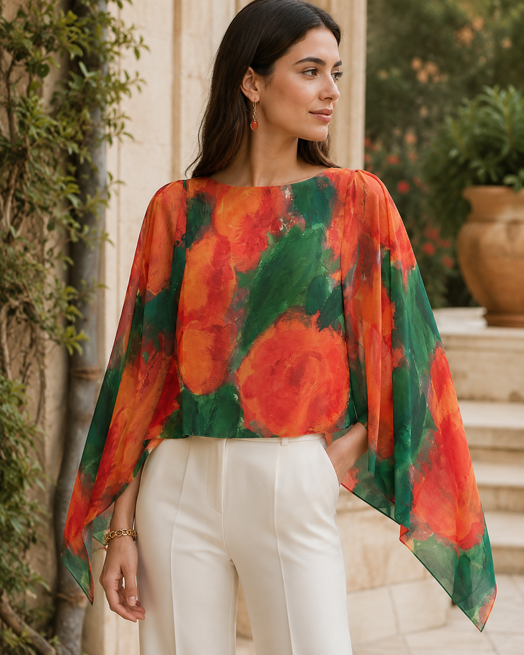 A Thousand Roses Scarlet Chiffon Shawl