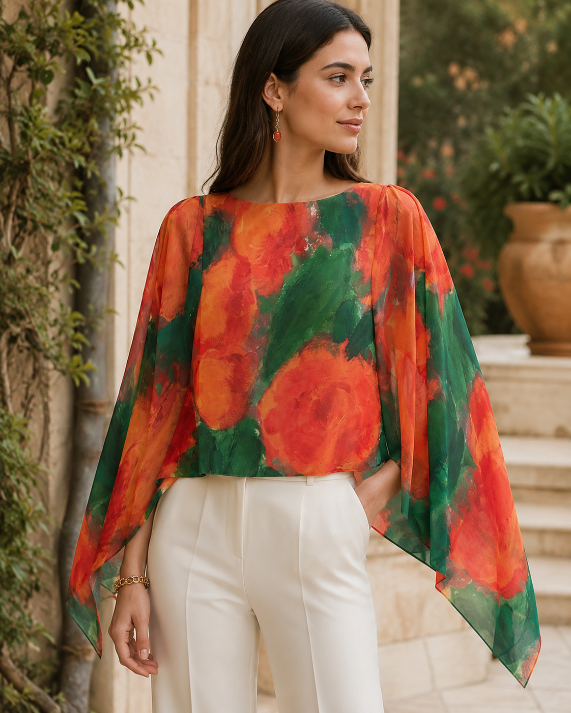 A Thousand Roses Scarlet Chiffon Shawl