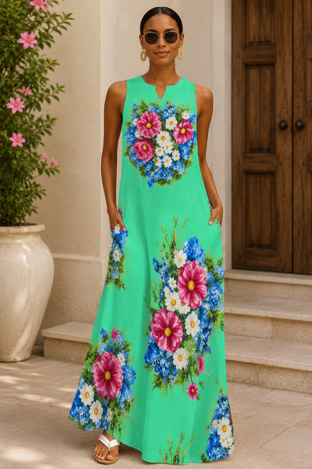 Emerald Rose Garden Maxi Dress