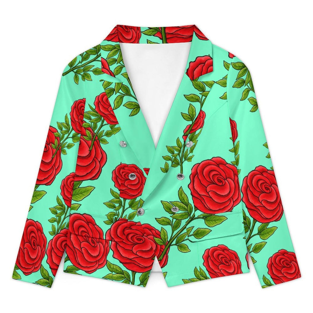 Turquoise Rose Double Breasted Blazer
