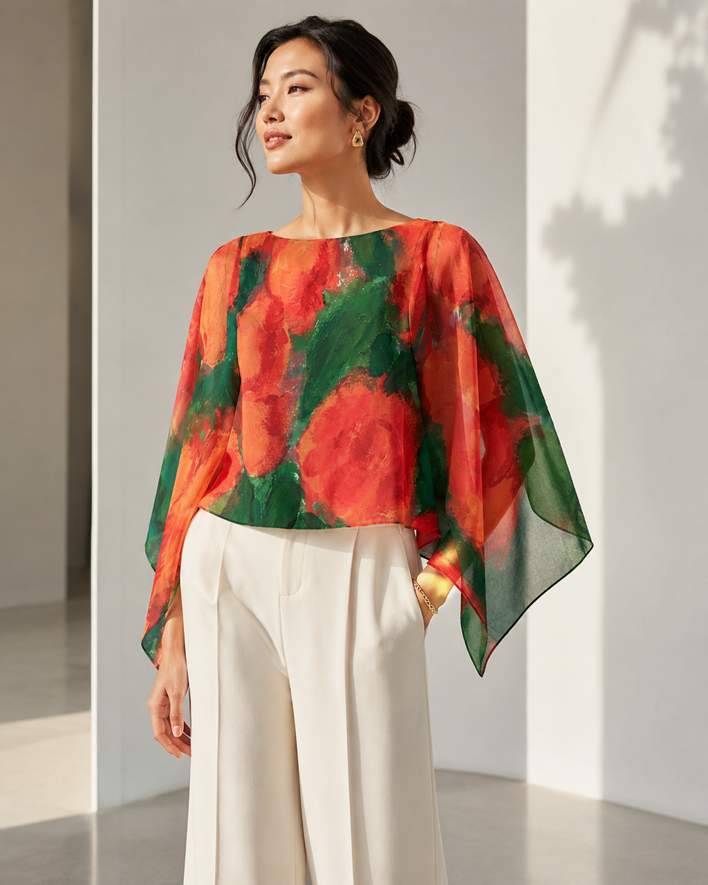 A Thousand Roses Scarlet Chiffon Shawl