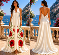 Ivory Poppy Silk Halterneck dress