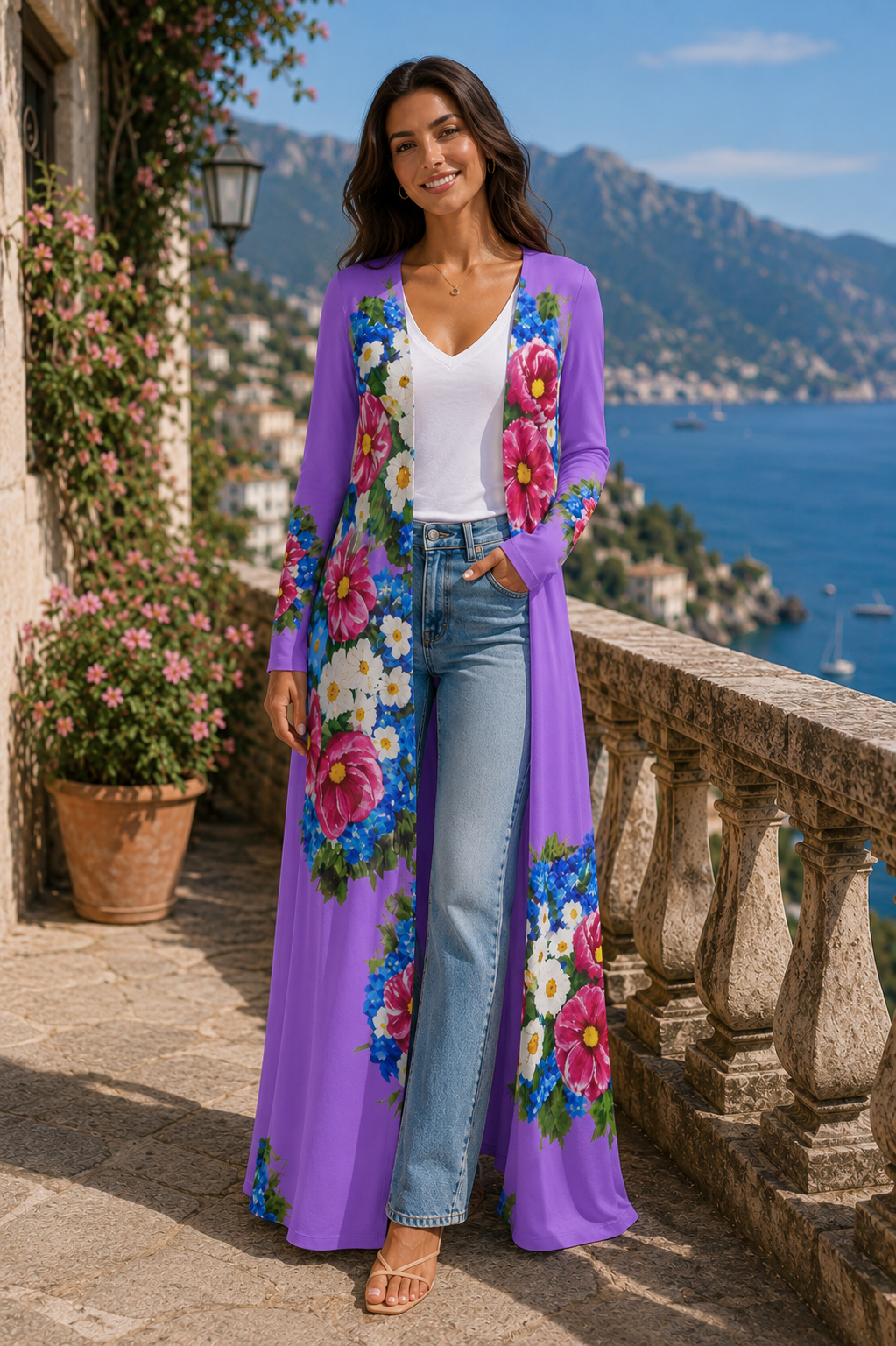Lavender Wildflower Long Cardigan