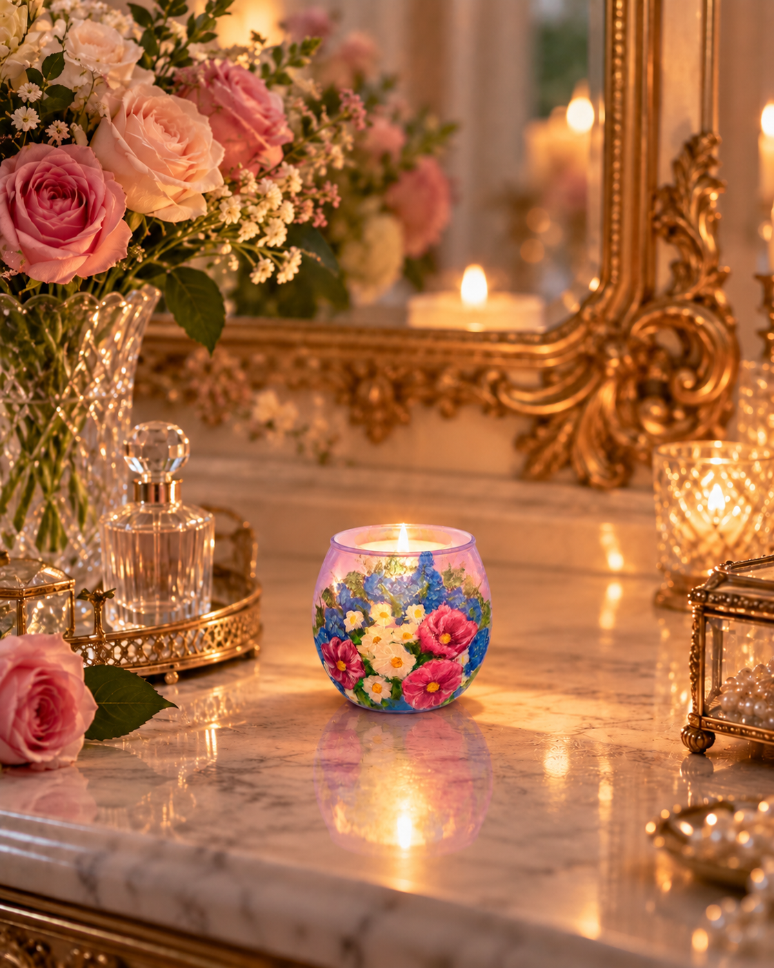 Blooming Bouquet - Glass Tealight Candle Holder