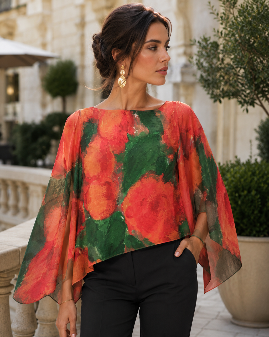 A Thousand Roses Scarlet Chiffon Shawl