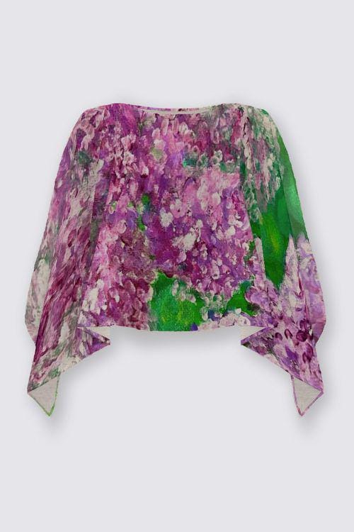 Lilacs Poncho Top, floral detail