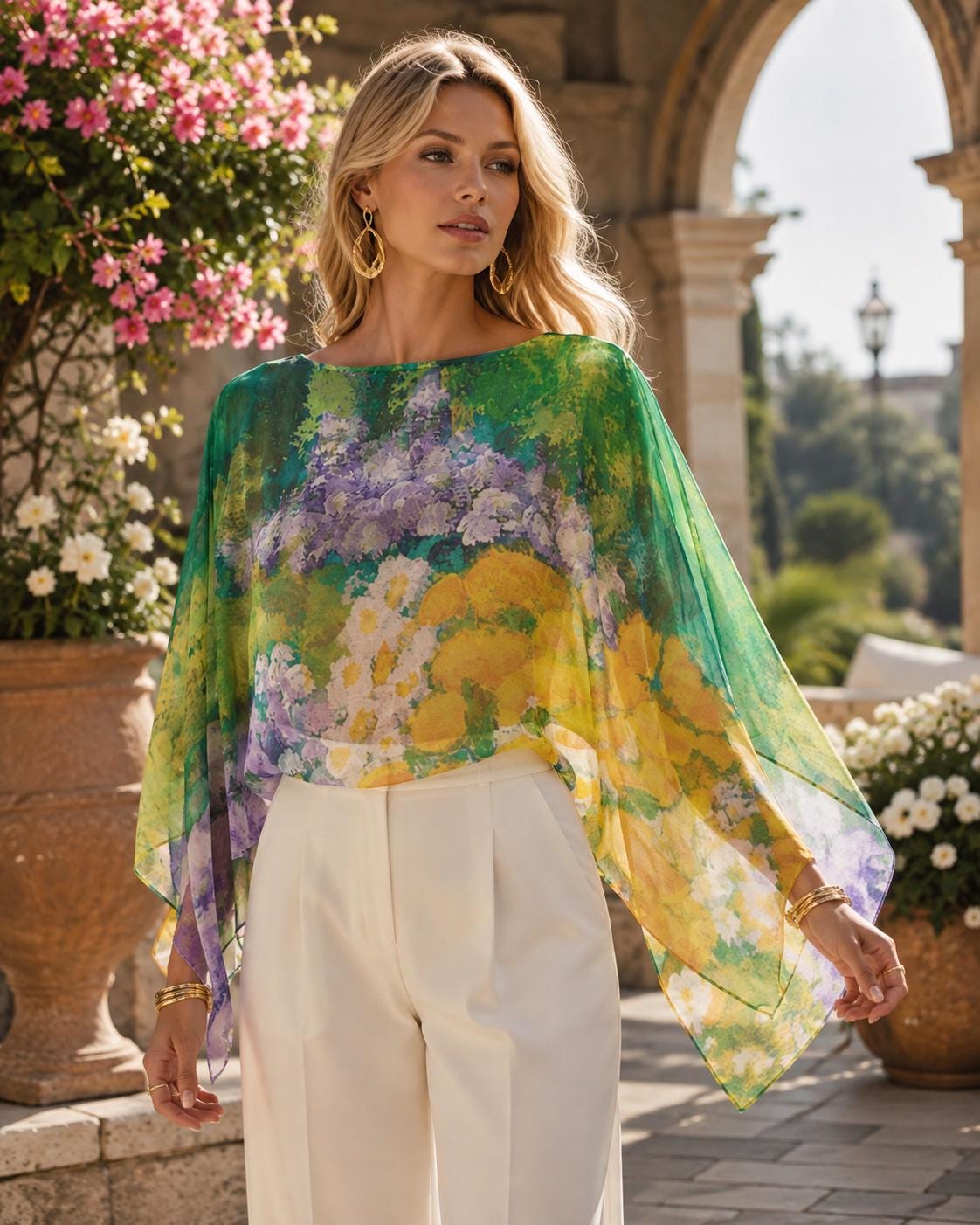 Wisteria Garden Chiffon Shawl, second view