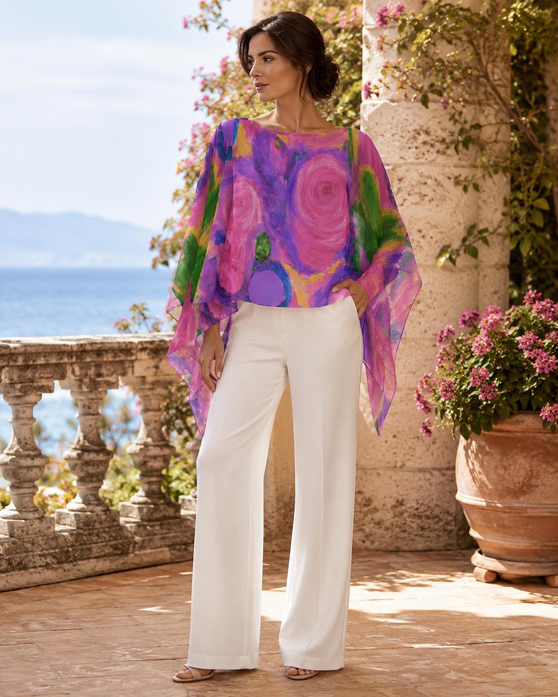 Painterly Garden Chiffon Shawl Top, second view