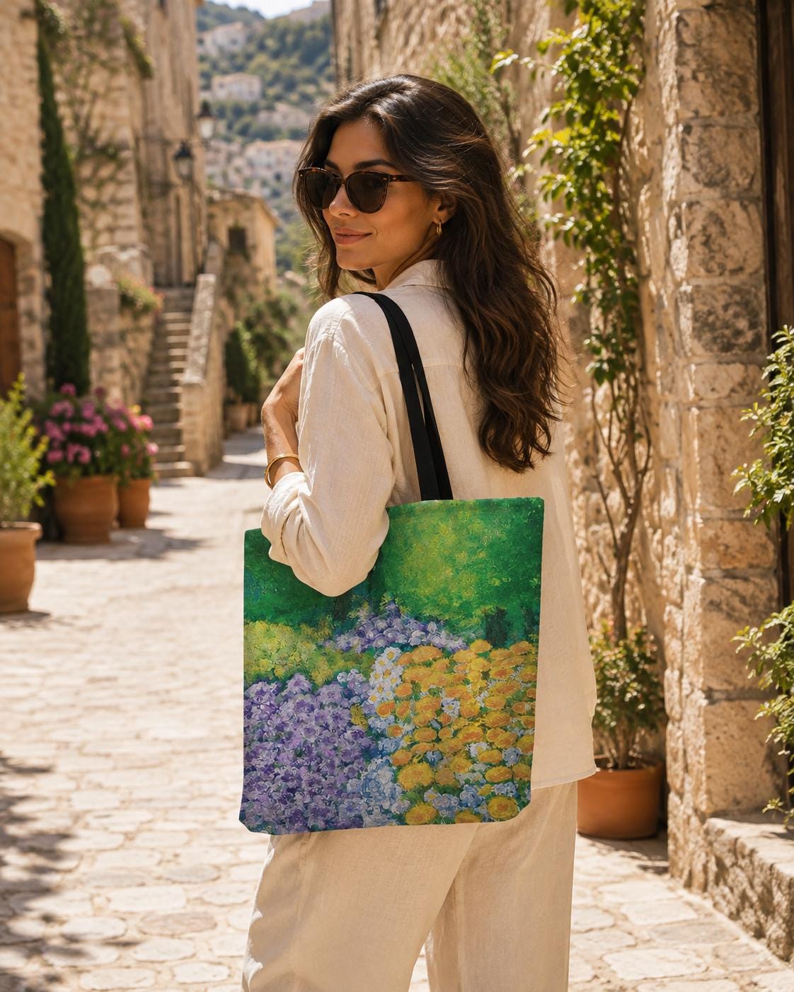 Wisteria Garden Reubens Tote styled