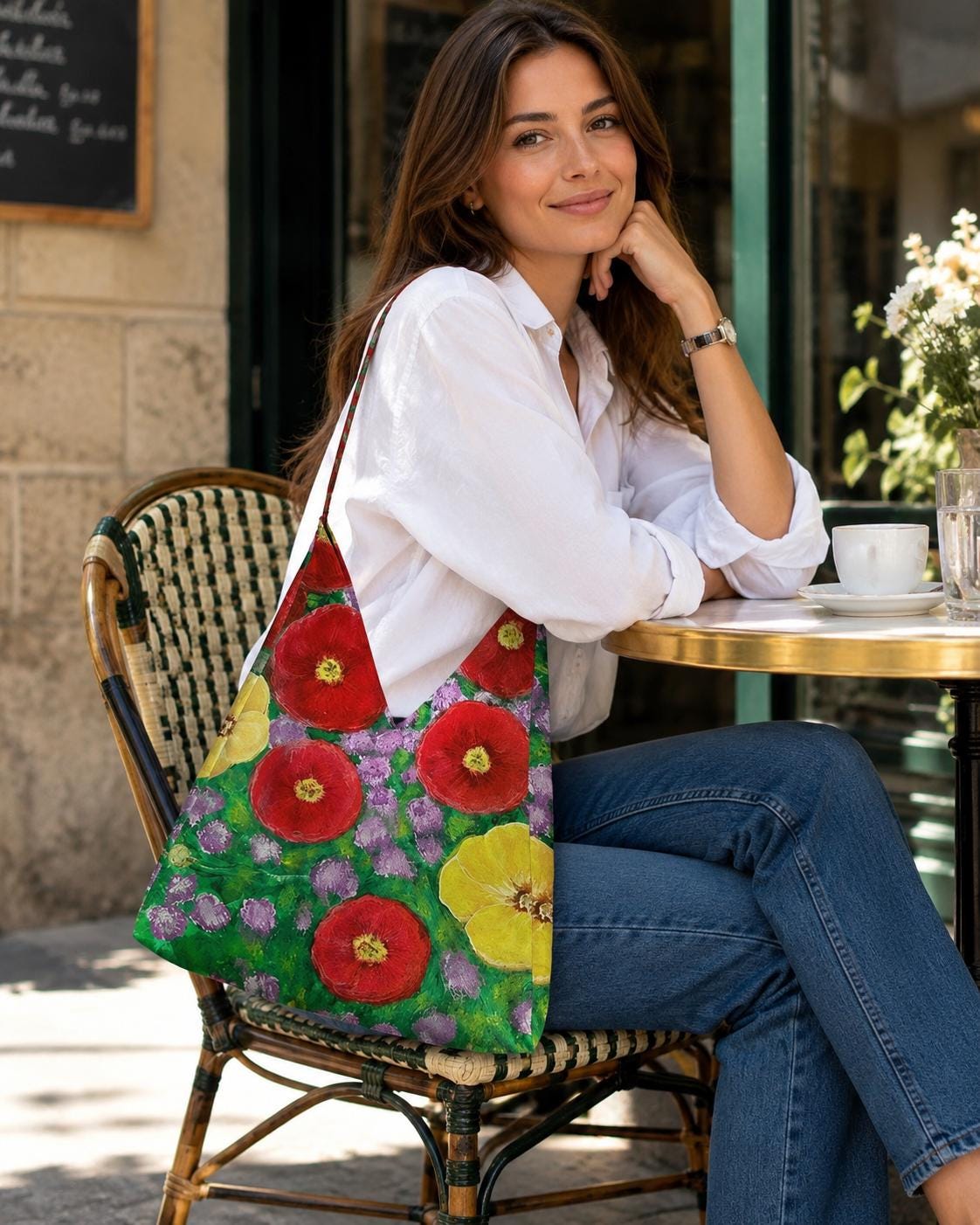 Poppies in Bloom Tulip Bag, carried on the shoulder