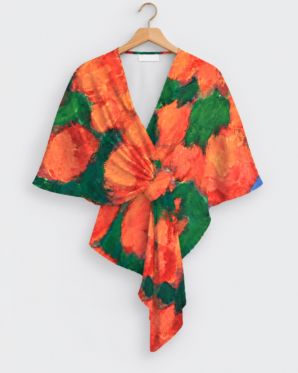 A Thousand Roses Floral Wrap, Red Orange Rose Print Shawl, Curved Cape (Ponte Fabric)
