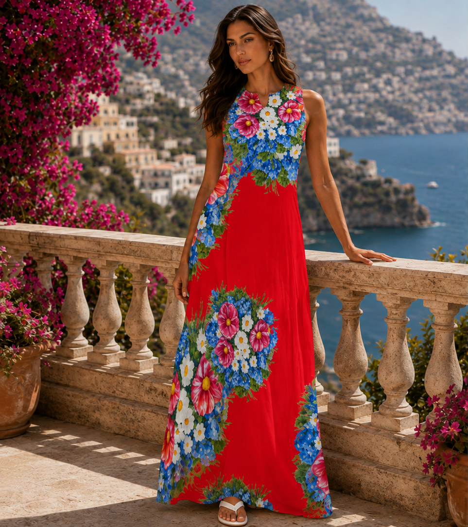 Poppy Red Floral Maxi Dress